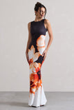 Micah Black & Orange Floral Print Racer-Neck Maxi Dress