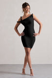 Tali Black Twisted Asymmetric Bodycon Mini Dress
