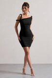 Tali Black Twisted Asymmetric Bodycon Mini Dress