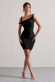 Tali Black Twisted Asymmetric Bodycon Mini Dress