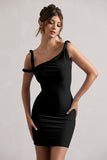 Tali Black Twisted Asymmetric Bodycon Mini Dress