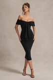 Selbie Black Bardot Midi Dress With Drape