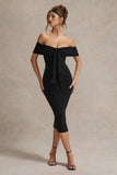 Selbie Black Bardot Midi Dress With Drape