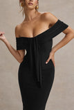Selbie Black Bardot Midi Dress With Drape