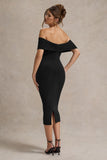 Selbie Black Bardot Midi Dress With Drape
