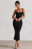 Addison Black Cowl-Neck Open-Back Midi Dress With Lace