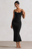 Addison Black Cowl-Neck Open-Back Midi Dress With Lace