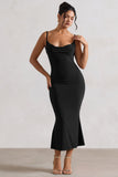 Addison Black Cowl-Neck Open-Back Midi Dress With Lace