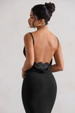 Addison Black Cowl-Neck Open-Back Midi Dress With Lace