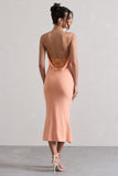 Addison Coral Cowl-Neck Open-Back Midi Dress With Lace