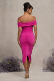 Unwrapped Dark Pink Ruched Twist Bardot Maternity Midi Dress
