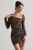 Aphrodite Leopard Print Asymmetric Ruched Side Mini Dress