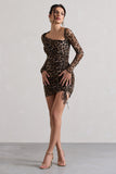 Aphrodite Leopard Print Asymmetric Ruched Side Mini Dress