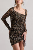 Aphrodite Leopard Print Asymmetric Ruched Side Mini Dress