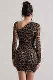 Aphrodite Leopard Print Asymmetric Ruched Side Mini Dress