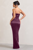 Romancing Burgundy Thigh Split Corset Strapless Maxi Dress