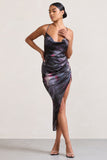 Risk It All Marble Print Satin Cami Cowl Neck Asymmetric Hem Dress