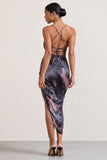Risk It All Marble Print Satin Cami Cowl Neck Asymmetric Hem Dress