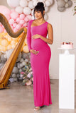 Oh Baby Hot Pink Maternity One Shoulder Bodycon Maxi Dress