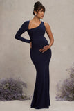 Oh Baby Navy Maternity One Shoulder Bodycon Maxi Dress