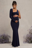 Oh Baby Navy Maternity One Shoulder Bodycon Maxi Dress