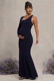 Oh Baby Navy Maternity One Shoulder Bodycon Maxi Dress