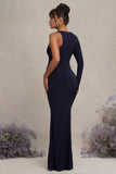 Oh Baby Navy Maternity One Shoulder Bodycon Maxi Dress