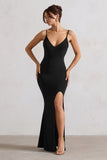 Love Shy Black Plunge Neck Maxi Dress With Split Detail
