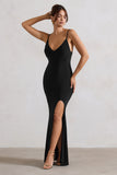 Love Shy Black Plunge Neck Maxi Dress With Split Detail