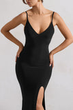 Love Shy Black Plunge Neck Maxi Dress With Split Detail