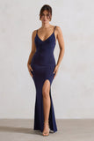 Love Shy Navy Plunge Neck Maxi Dress With Split Detail