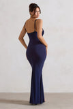 Love Shy Navy Plunge Neck Maxi Dress With Split Detail