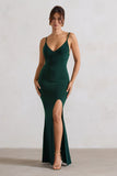 Love Shy Bottle Green Plunge Neck Maxi Dress With Split Detail