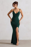 Love Shy Bottle Green Plunge Neck Maxi Dress With Split Detail