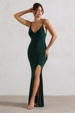 Love Shy Bottle Green Plunge Neck Maxi Dress With Split Detail