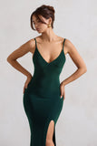 Love Shy Bottle Green Plunge Neck Maxi Dress With Split Detail