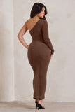 Mystical Chocolate Brown One Shoulder Maxi Dress With Side Split