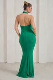 Forever Dreaming Green Halterneck Ruched Split Maxi Dress