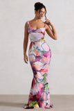 Phantasy Pink Floral Print Asymmetric Neckline Cowl Maxi Dress
