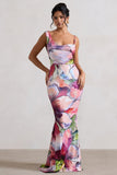 Phantasy Pink Floral Print Asymmetric Neckline Cowl Maxi Dress