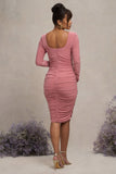 New Life Pink Maternity Square Neck Ruched Midi Dress