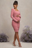 New Life Pink Maternity Square Neck Ruched Midi Dress
