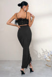 Margarita Black High Waist Wrap Front Midi Skirt With Feather Trim