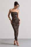 My Lady Leopard Print Strapless Bodycon Ruched Mesh Midi Dress