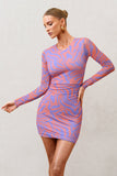 Night Sky Orange Zebra Print Mesh Long Sleeves Mini Dress
