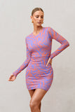 Night Sky Orange Zebra Print Mesh Long Sleeves Mini Dress