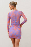 Night Sky Orange Zebra Print Mesh Long Sleeves Mini Dress