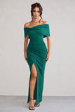 Eva Green Bardot Bow Detail Maxi Dress With Thigh Split