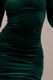 Muse Bottle Green Velvet Long Sleeve Square Neck Ruched Mini Dress