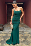 Adele Bottle Green Backless Ruched Fishtail Cami Maxi Dress